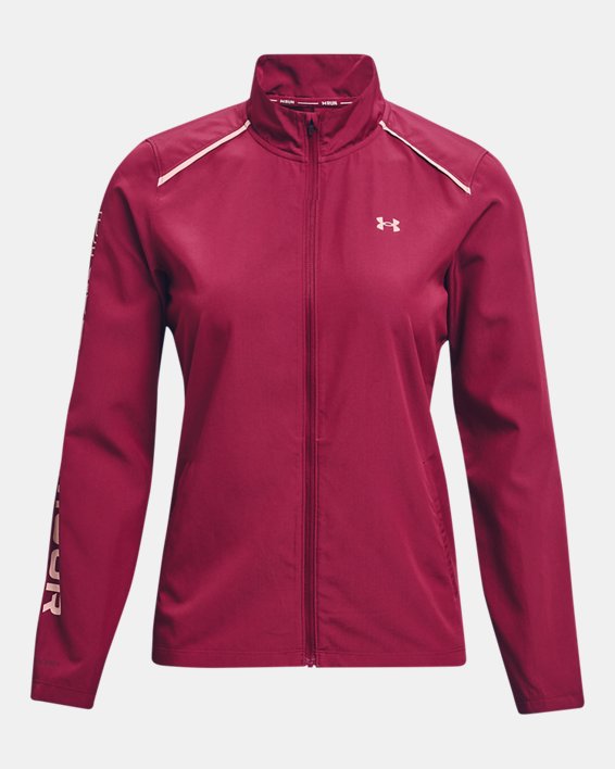 Women's UA OutRun The Rain II Jacket in Maroon image number 5